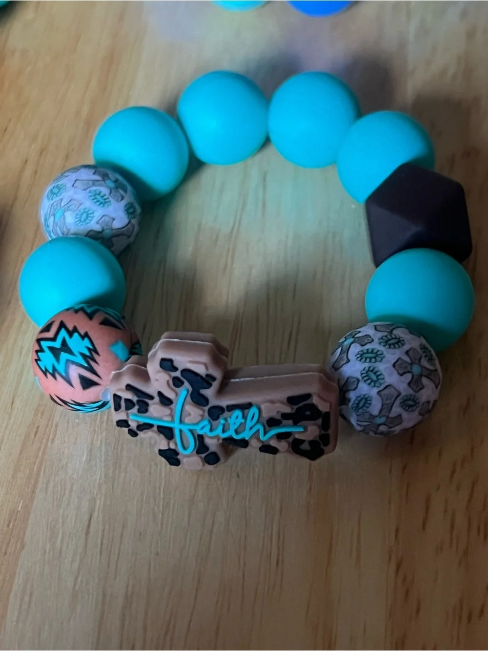 Kids Turquoise Beaded Bracelet with Faith Charm B154